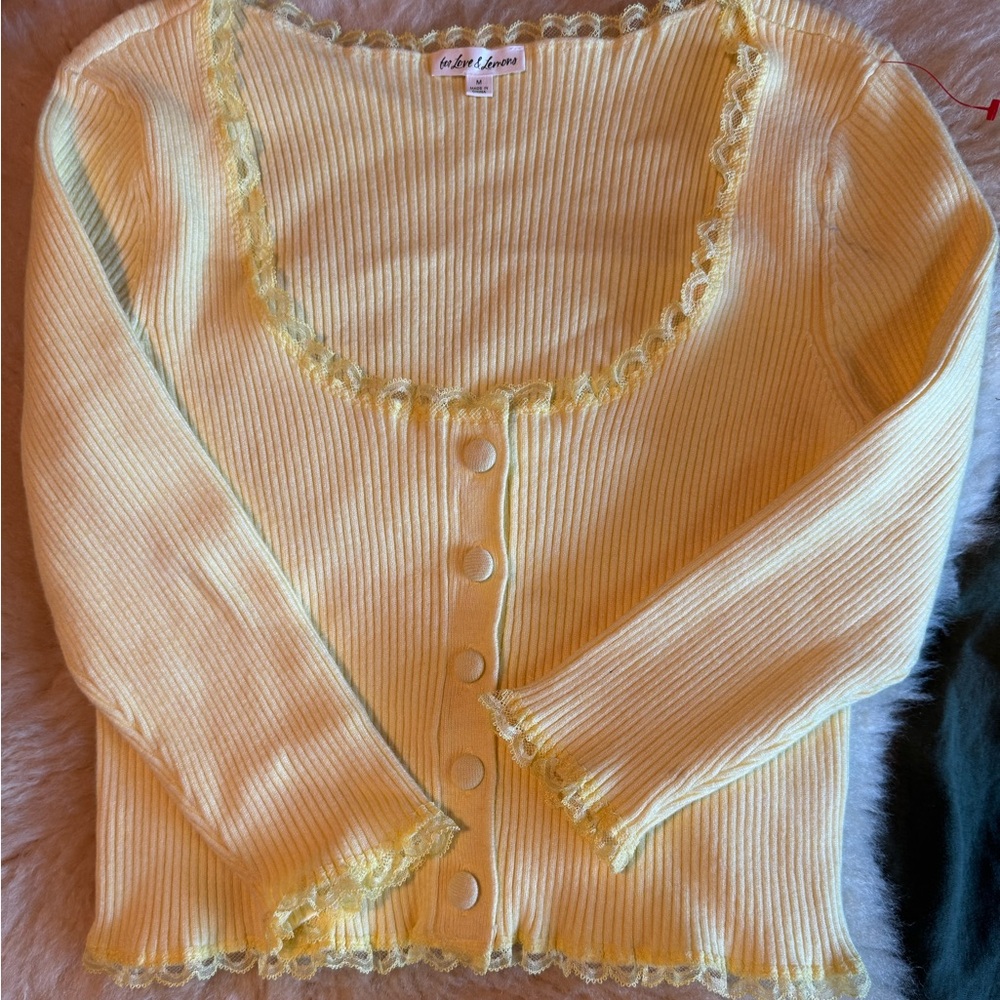 ForLove & Lemons Yellow Lace-Trimmed Sweater